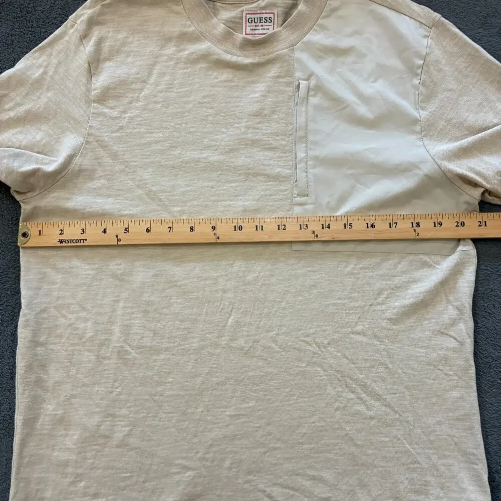 Guess Beige Casual Short Sleeve Chest Pocket Crewneck T-Shirt Men’s Size Medium - Picture 7 of 10